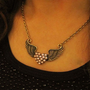 Retro Angel Wings Pink Pearl Heart Pendant Sweater Necklace - Thumbnail 1