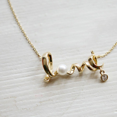 Gold silver love letter pendant necklace