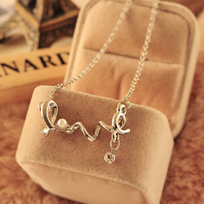 Gold silver love letter pendant necklace