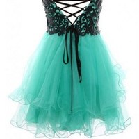 Cute Lace Ball Gown Sweetheart Mini Prom Dress. Pretty Homecoming Dresses, Mint Homecoming Dresses - Thumbnail 1