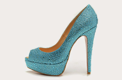 Tiffany Blue crystal platform peep toe pump