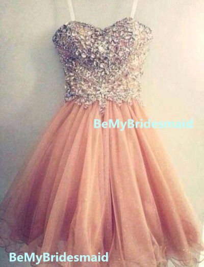 Cute Tulle Spark Light Pink Sweetheart Short Prom Dress 2016,  Homecoming Dresses