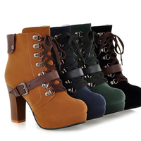 Fashion women high-heeled martin boots - Thumbnail 3