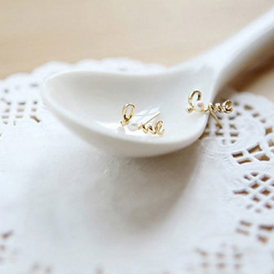 Gold love letter with pearl earrings