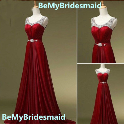 Beautiful wine red long prom dress with beadings, prom dresses 2016,long formal dresses 2016