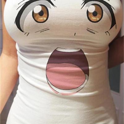 Anime girl big eyes shocked graphic t-shirt