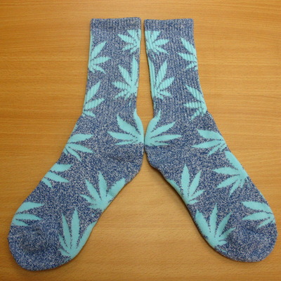 Harajuku weed marijuana crew socks blue heather/mint color