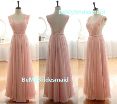 Charming Handmade Straps Light Pink Long Prom Dresses 2016, Pink Bridesmaid Dresses, Evening Dresses