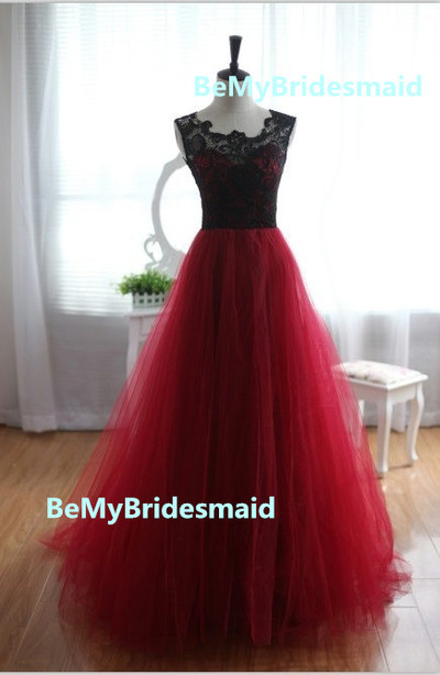 Charming Tulle And Lace Burgundy Prom Dresses 2016, Burgundy Prom Dresses, Lace Formal Gowns
