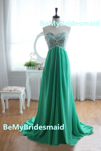 Beautiful  Chiffon Sweetheart Green Long Prom Dresses With Beadings, Green Prom Dresses, Long Prom Gowns
