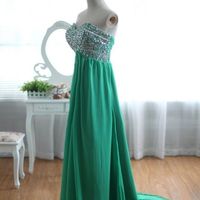 Beautiful  Chiffon Sweetheart Green Long Prom Dresses With Beadings, Green Prom Dresses, Long Prom Gowns - Thumbnail 1