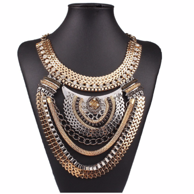  funky ethnic tribal colorful multiple chain bib choker 
