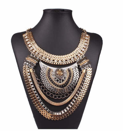  Funky Ethnic Tribal Colorful Multiple Chain Bib Choker 