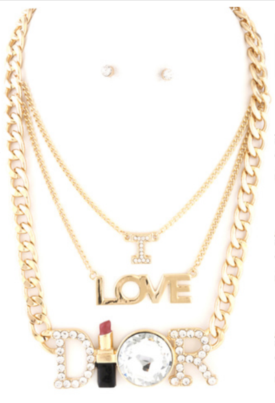 Studded 'DIOR' Chunky Chain Link Necklace Set