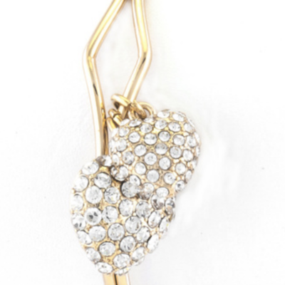 Rhinestone studded heart charms cuff bracelet