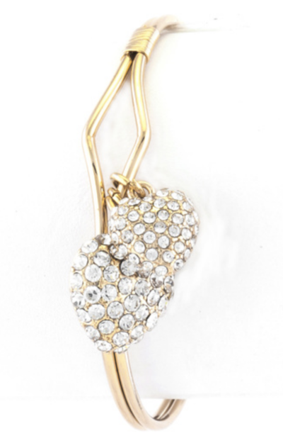 Rhinestone Studded Heart Charms Cuff Bracelet
