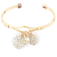 Rhinestone Studded Heart Charms Cuff Bracelet - Thumbnail 1