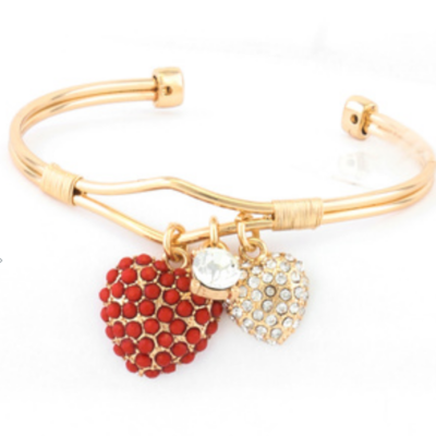 Paved heart charms cuff bracelet