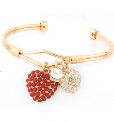 Paved Heart Charms Cuff Bracelet