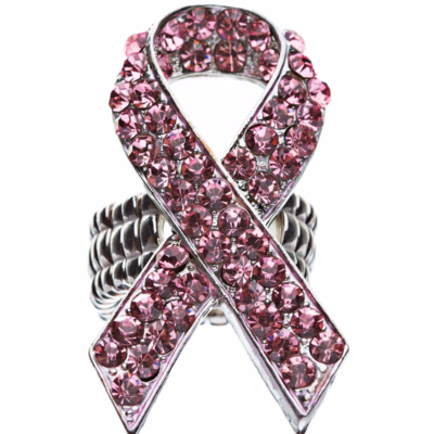Pink ribbon breast cancer awareness jewelry crystal rhinestone stretch ring 