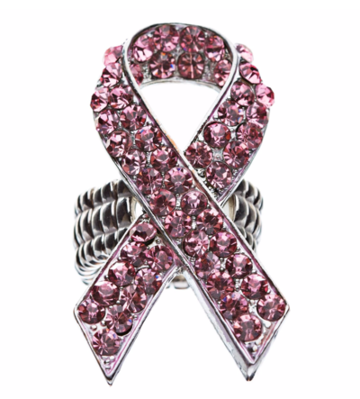 Pink Ribbon Breast Cancer Awareness Jewelry Crystal Rhinestone Stretch Ring 