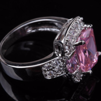 Emerald Cut Pink Created Topaz Silver Plated Ring   - Thumbnail 1