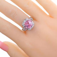 Emerald Cut Pink Created Topaz Silver Plated Ring   - Thumbnail 2