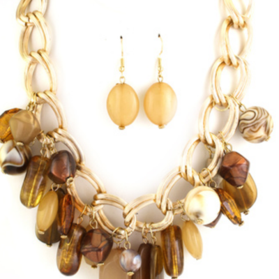 Chain link stone necklace set