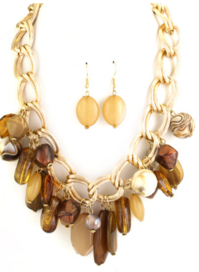 Chain Link Stone Necklace Set