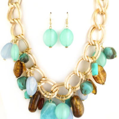  chain link stone necklace set