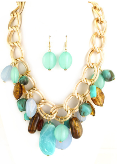  Chain Link Stone Necklace Set