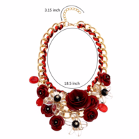 Gold Chain Crystal Flowers Charm Pendant Big Chunky Bib Statement Necklace - Thumbnail 2