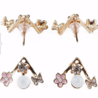 Lady Crystal Flower Rhinestone Earrings Front anf Back Ear Stud  - Thumbnail 1