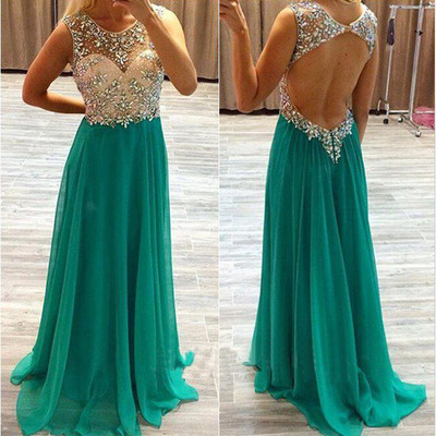 Long green cheap o neck backless prom dress, formal evening dress gown, e804 - Thumbnail 4