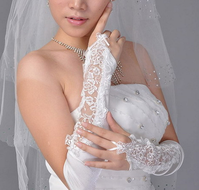 Wedding Bridal Lace white Lace Floral Satin Gloves