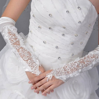 Wedding Bridal Lace white Lace Floral Satin Gloves - Thumbnail 1