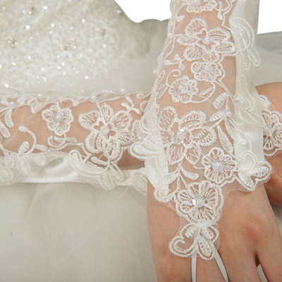 Wedding bridal lace white lace floral satin gloves