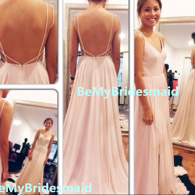 Pink sexy long spaghetti straps v neck  open back prom dress 2016, pink prom dresses, evening gowns