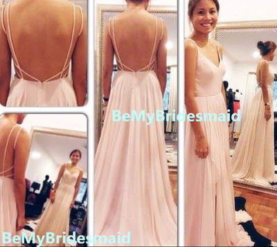 Pink Sexy Long Spaghetti Straps V Neck  Open Back Prom Dress 2016, Pink Prom Dresses, Evening Gowns