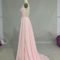 Pink Sexy Long Spaghetti Straps V Neck  Open Back Prom Dress 2016, Pink Prom Dresses, Evening Gowns - Thumbnail 1