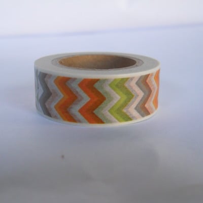 Orange green and brown chevron washi 