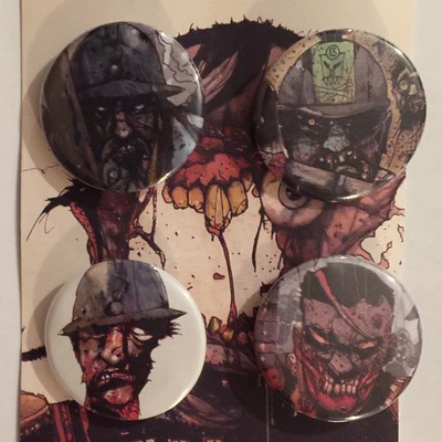 Who will save the world 4 pinback button set  zombies vs soldiers