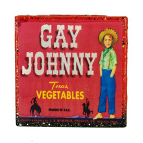Gay Johnny - Vintage Citrus Crate Label - Handmade Recycled Tile Coaster