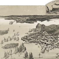 Boothbay Harbor, Maine in 1885 - Bird's Eye View Map, Aerial, Panorama, Vintage, Antique, Reproduction, Giclée, Fine Art, Wall Art, History - Thumbnail 3