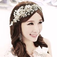 Silver Bridal Wedding Bride Rhinestone Crystal Handmade Pearl Hair Headband - Thumbnail 1