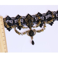FREE SHIP - Black Lace Evening Party Heart Bib Gothic Lace Fibre Necklace - Thumbnail 2
