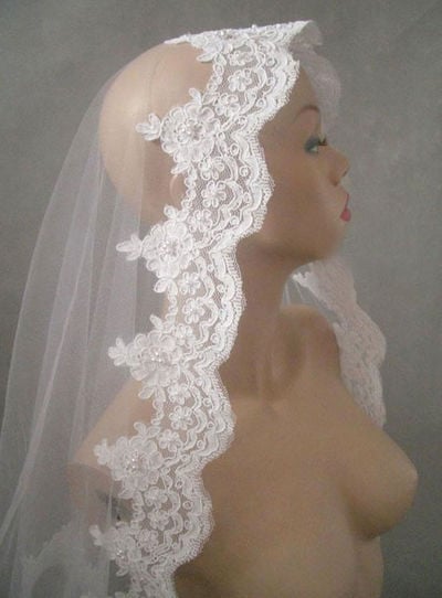 3m Tulle Netting White / Ivory Catherdal Prom Wedding Bride Veil Pearl Lace Edge