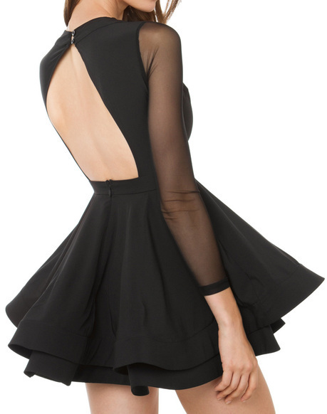 Black Long Sleeve Puff Skater Dress