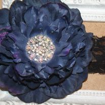 Navy Flower with Beautiful Rhinestone center!