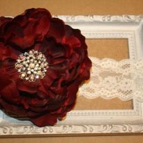 Beautiful Large Deep Red Flower with Rhinestone center!